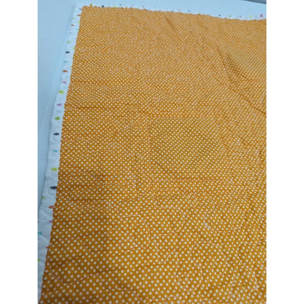 37x40 Baby Quilt Lap Blanket white orange embroidered woodland creatures cottage